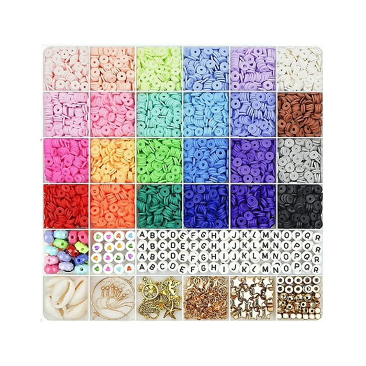 At42 6mm 24 contas de chip plano cor arco-íris para pulseira boho colar fazendo letras contas acessórios kit brinquedos diy