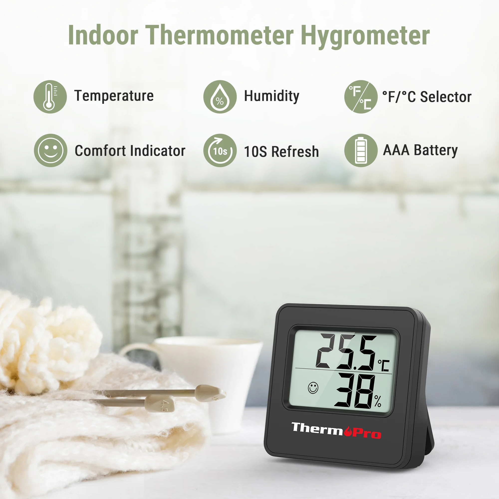 ThermoPro TP157 Digital Comfort Indicator Weather Station Thermometer Hygrometer For Home Indoor With Two Color Black And White