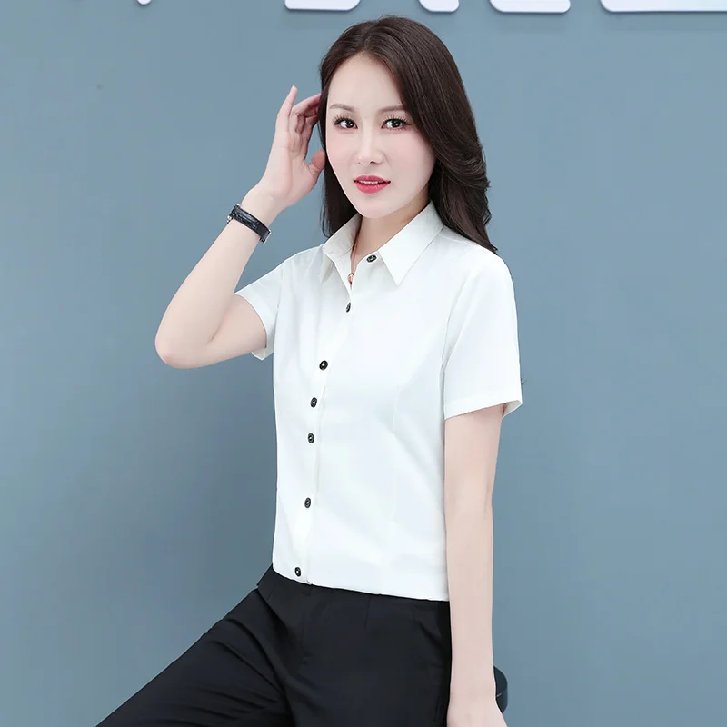 New Fashionable Lapel Casual Loose Short Sleeved Shirt For Women'S Summer Commuting Versatile Mom Thin Breathable Top Female