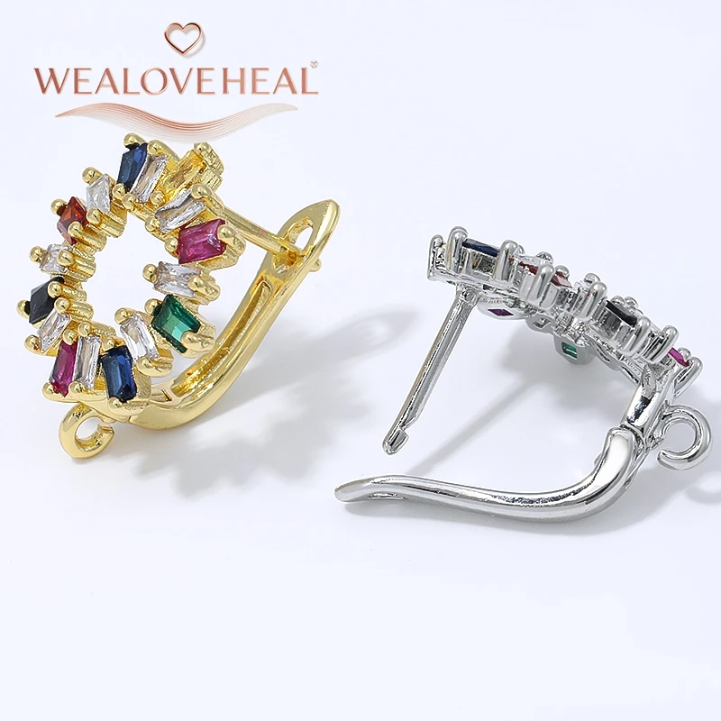schmuckherstellung zubehör, 18K vergoldete Messing-Ohrringhaken mit mehrfarbigen Baguette-Zirkonia und offenem Ring für Hängeohrringe – Zubehör zur Ohrringherstellung – Detail 17