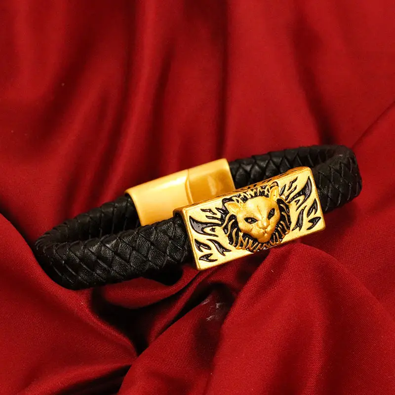 Vietnamese Sha Jin Hu Tou Men's Black Leather Rope Dominant Dapeng Wings Spreading Bull Qi Soaring Bracelet, Non Fading