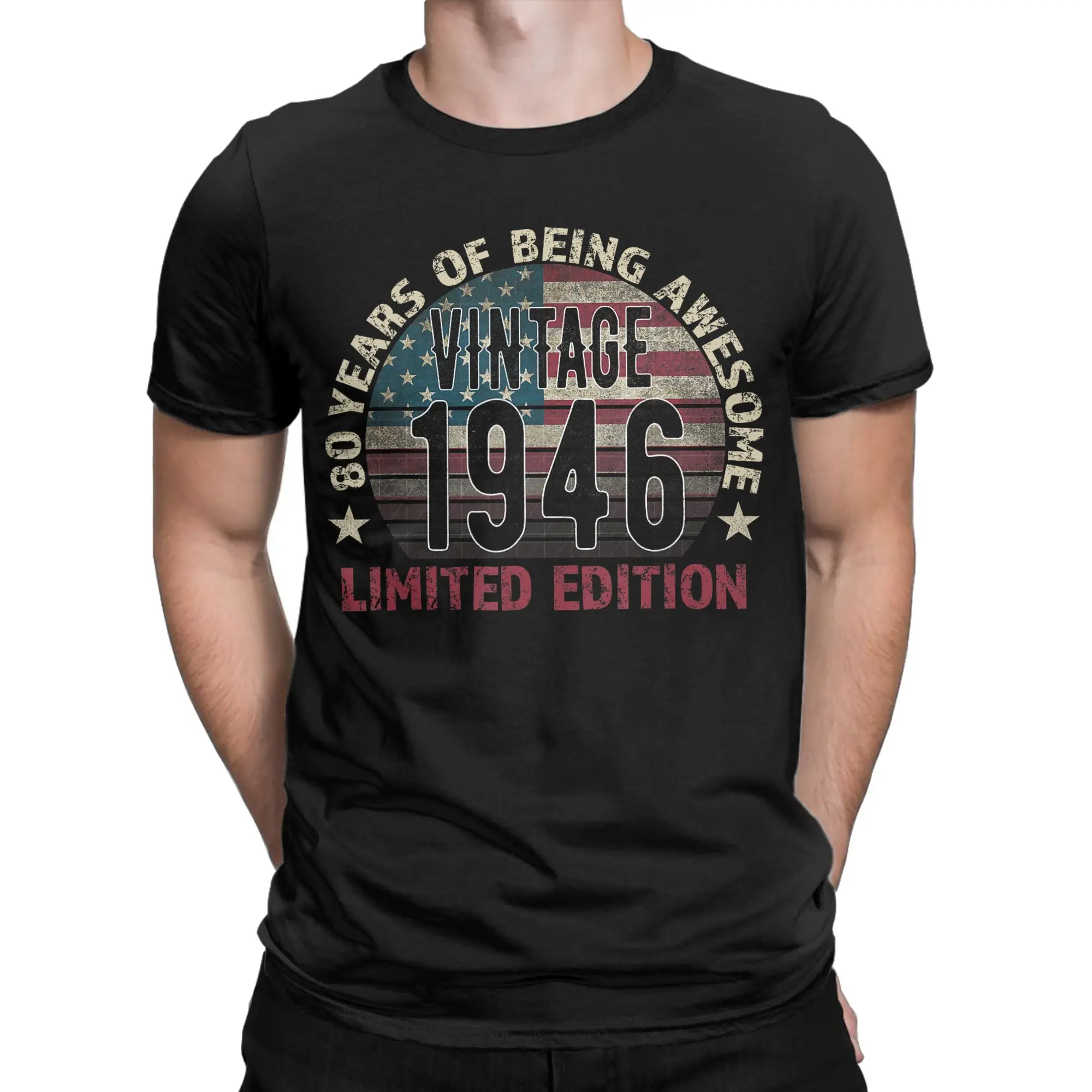 Men 80th Birthday Gift Men Vintage Born 1946 Turning 80 Year Old T-Shirts  Cotton Tees Summer T Shirt Crew Neck Tshirt