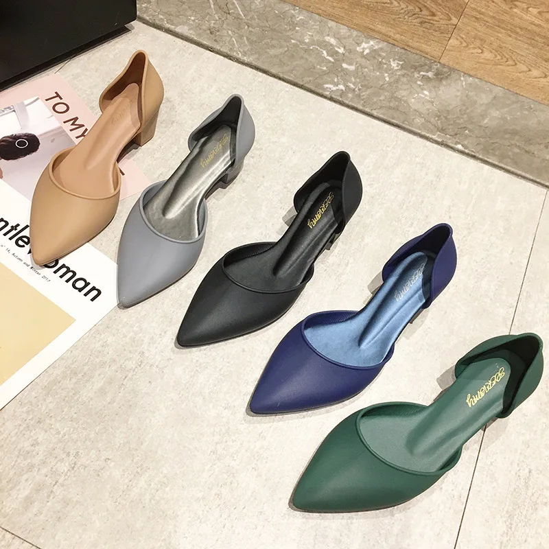 Classic Designer Low-heel Shoes Woman Pointed Toe Candy Color Pumps Shallow Mouth Summer Mules Shoes Sandals Waterproof Non-slip