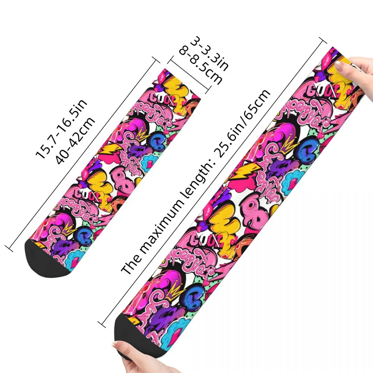 Crazy Sock for Men Graffiti Text Comics Sign Elements Hip Hop Graffiti Art Pattern Printed Crew Sock Casual Gift