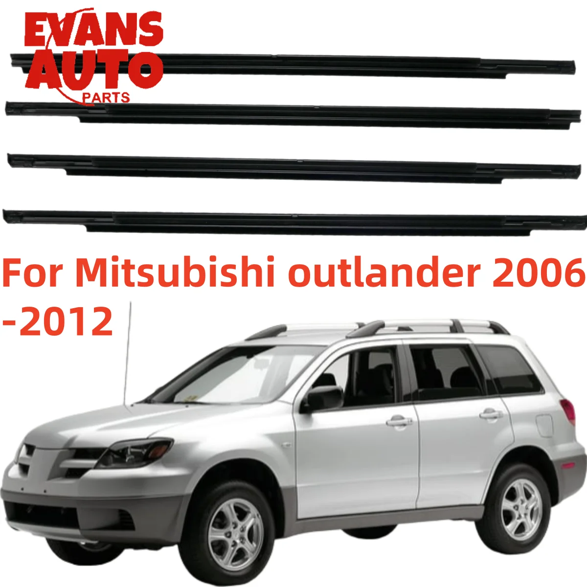 4Pcs Car Window Weatherstrip Black For Mitsubishi Outlander 2006-2012 5727A007 5727A008 5727A003 5727A004