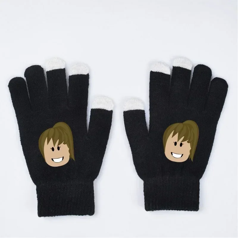 Roblox Game Anime Cartoon Peripheral Touch Screen Gloves Knitted Winter Warm All-Finger Anime Print Glove Gift