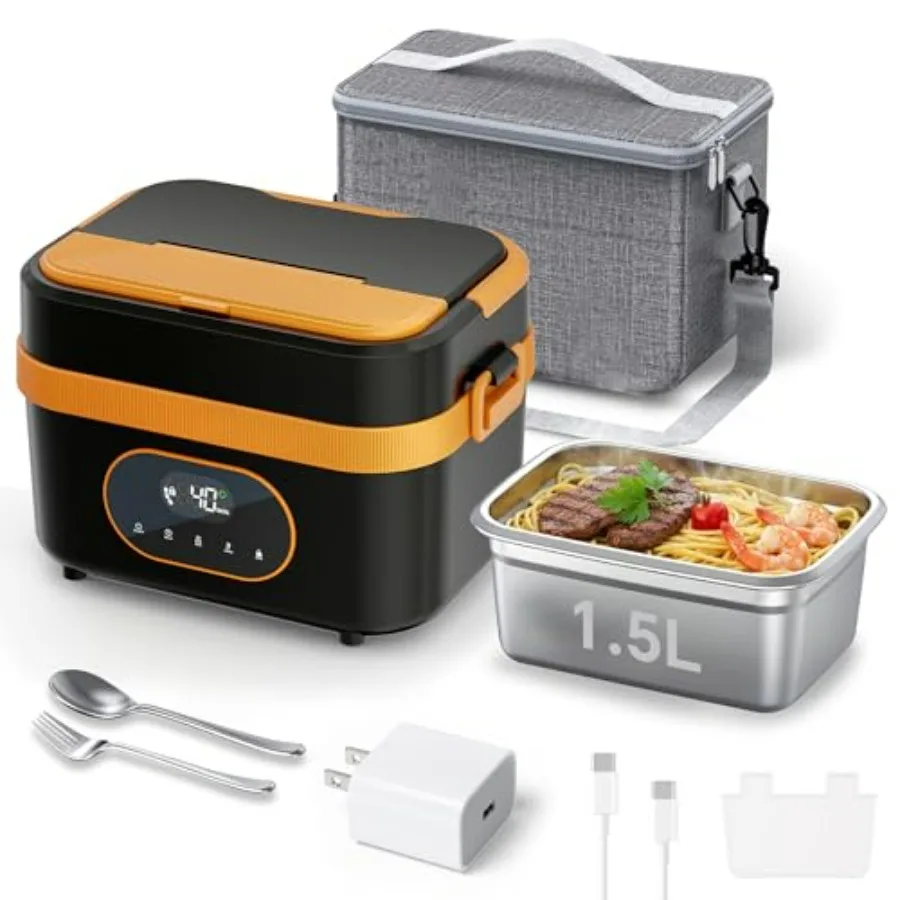 

Электрический ланч-бокс с подогревом для взрослых, аккумулятор 16000 мАч, термоконтейнер 1,5 л с беспроводным нагревом для путешествий и офиса, в комплекте