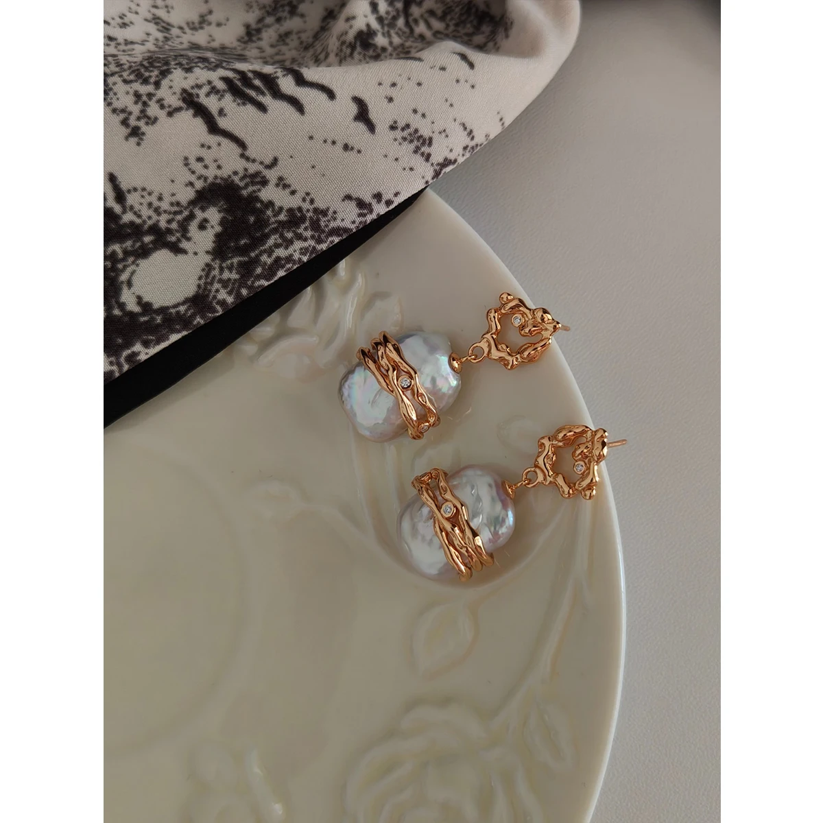 Full Body S925 Pure Silver Plated 18K Gold | Zircon | Natural Pearl Earrings 100605