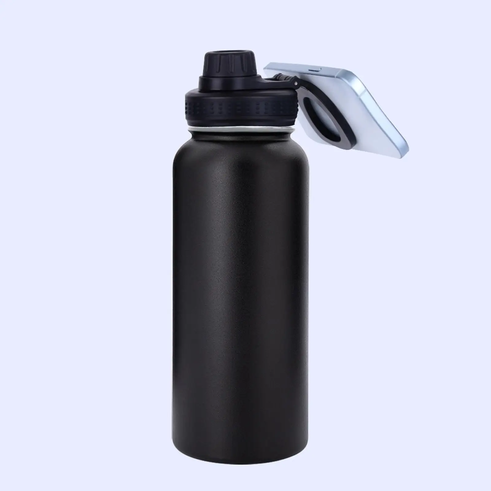 Insulated Water Bottle with Phone Mount Stainless Steel Double Layer Drinking Bottle Portable Kettle Sports Bottle for Camping