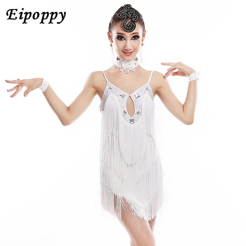 Children Professional Latin Dance Performance Clothing New Girls Diamond Flow Sula Ding Skirts Junior Latin Competition Clothing