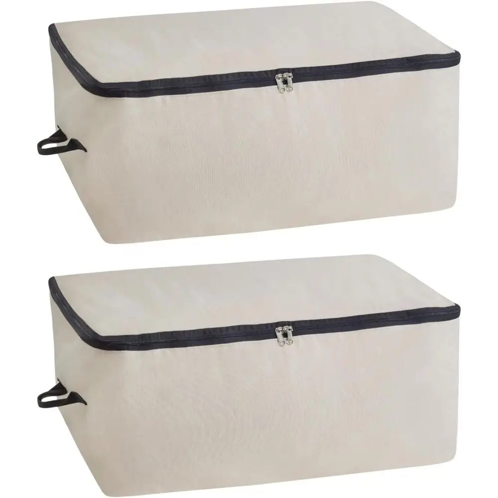 

X-Large Zippered Storage Bags for Comorters, Blankets, and Clothes - Easy Storage Under Bed, 100% Cotton, Breathable with Carryi