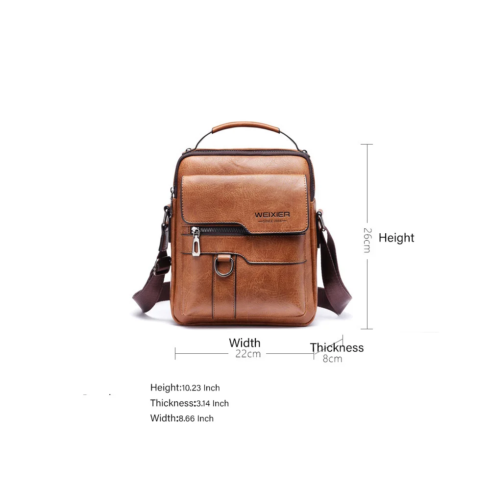 WEIXIER Man New Shoulder Bag Retro Vertical Handbag Business Travel Brand PU Leather Crossbody Bags Casual Mens Tote Leather Bag