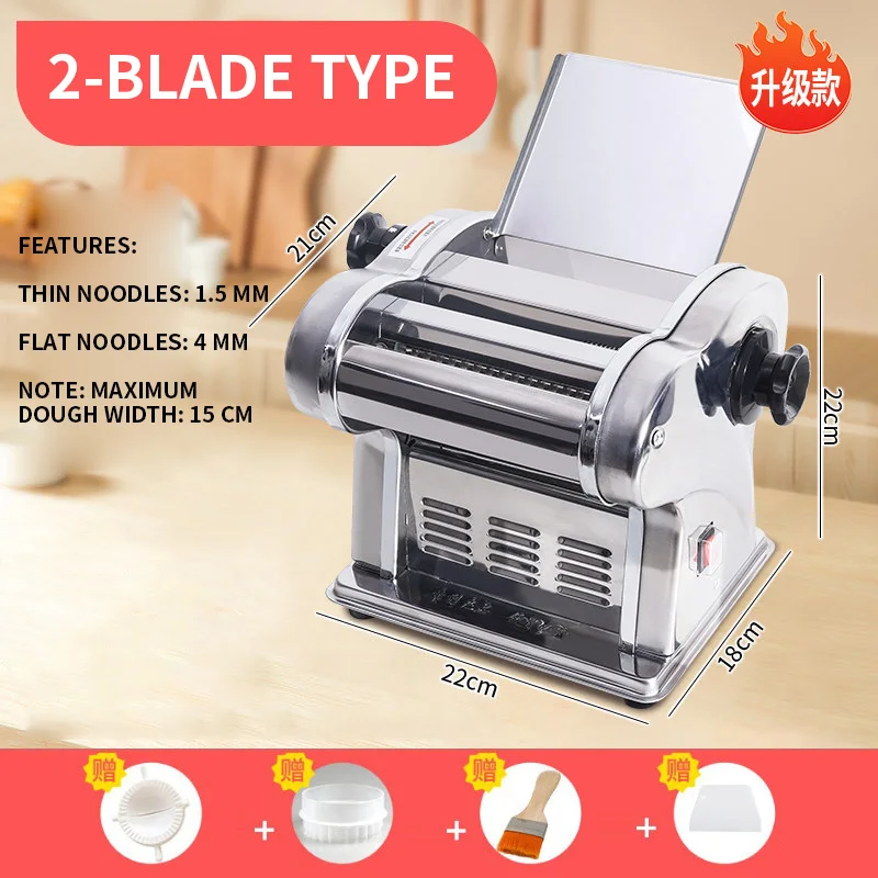 180W Stainless Steel Electric Pasta Maker 220V, Fully‑Automatic Compact 4‑Blade Household Pasta Machine