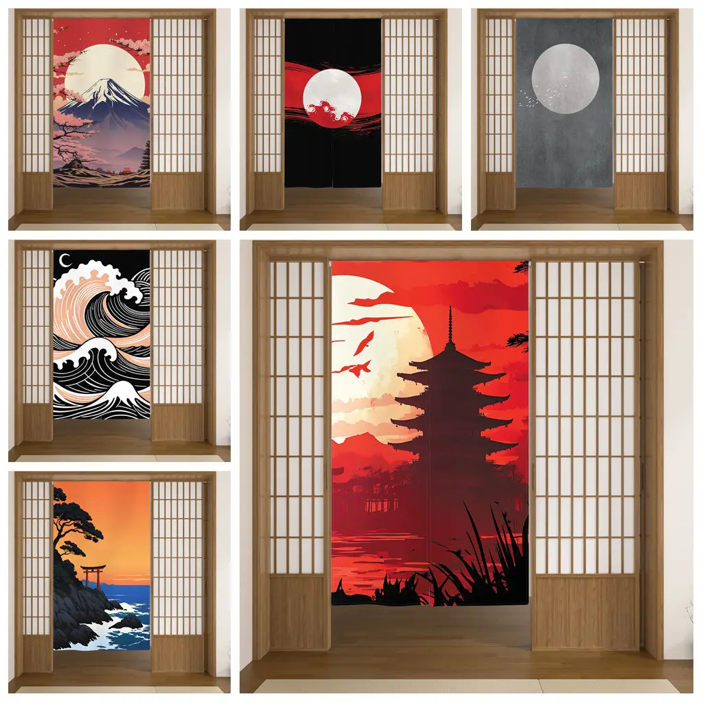 

japanese linen door curtain half panel for bedroom living room kitchen entryway partition Simple Installation easy to care for