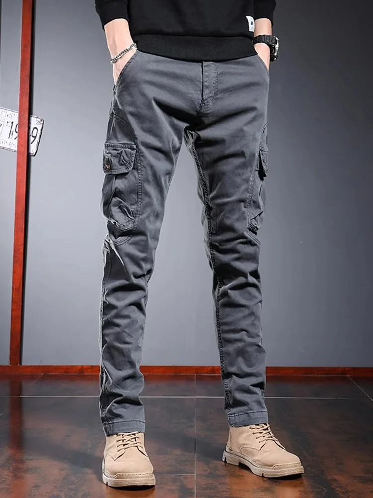 

Men's Casual Cotton Work Trousers Straight Leg Spring Autumn Wear Resistant Outdoor Climbing Long Pants ey Elastic Fit