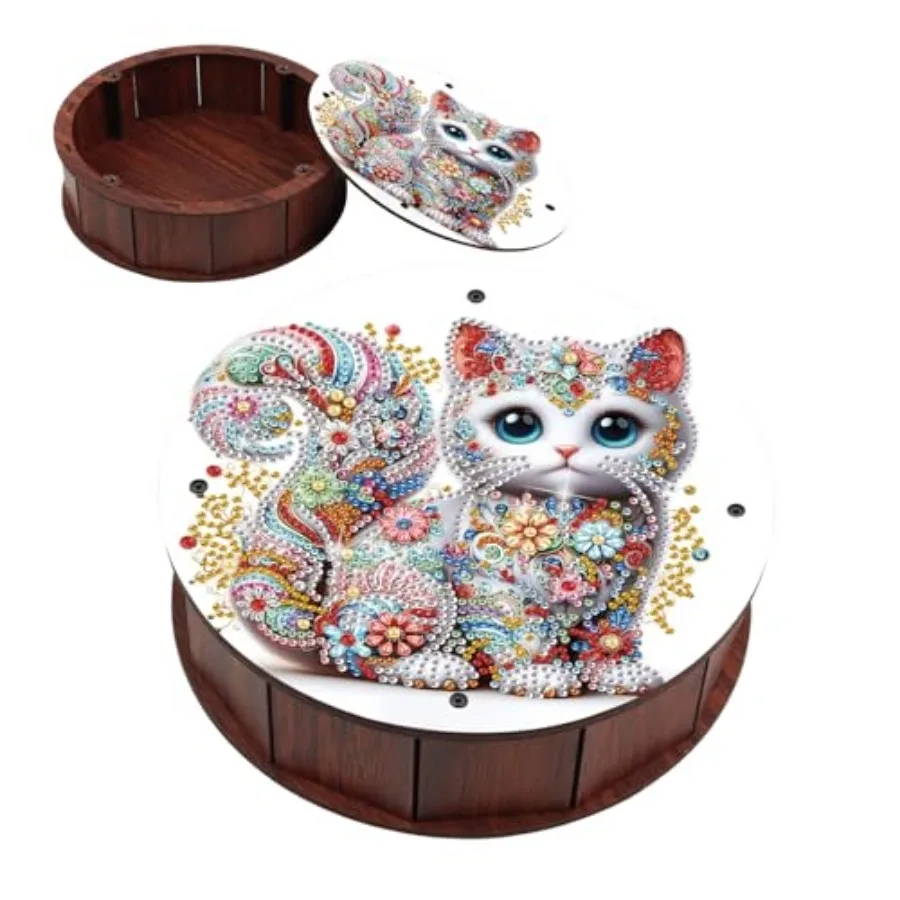 

Colorful Diamond Art Storage Box, Floral DIY 5D Special Shape Rhinestone Diamond Painting Wooden Organizer for Jewelry or Trink