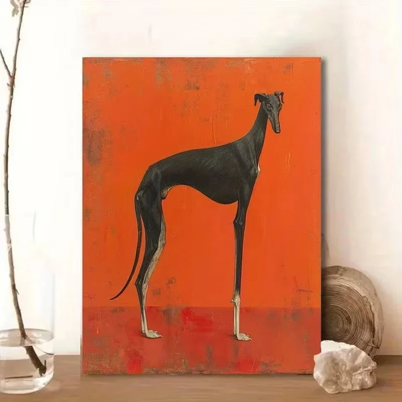 1pc frameless Canvas Painting Abstract Black Greyhound Canvas Poster Picture Wall Art Print, Modern Home, Bedroom, Living Room C