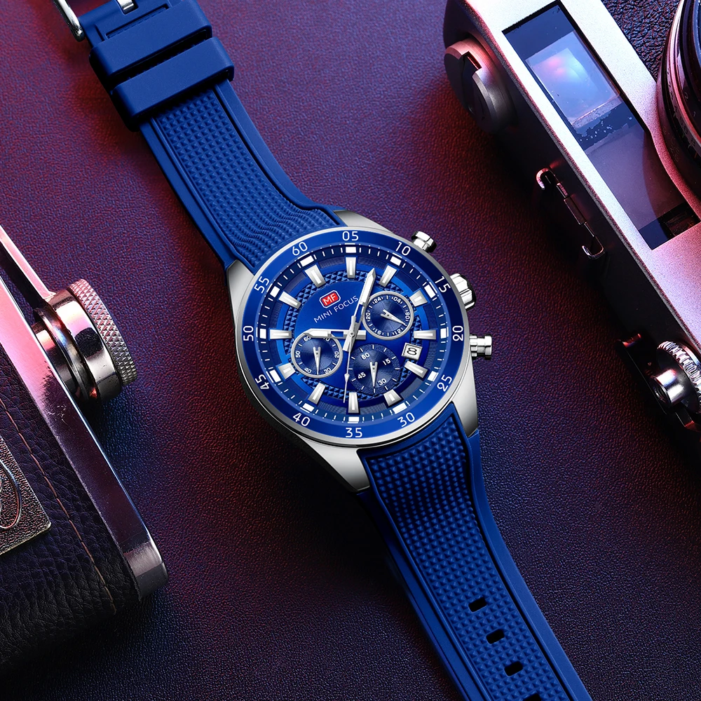 MINI FOCUS Business Mens Watches Top Brand Luxury Quartz Watch for Men 24 Hours Display Silicone Strap Fashion Wristwatches 0627