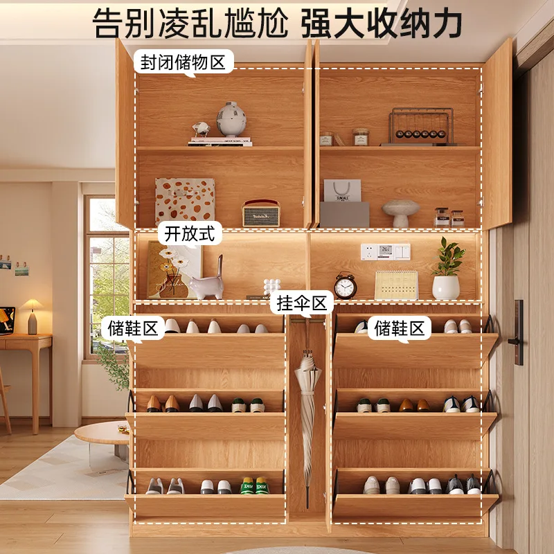 Solid wood shoe cabinet, entryway rubberwood storage
