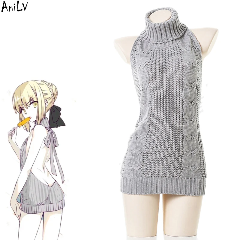 Anilv Japans Anime Meisje Lot Sabel Alter Arturia Pendrag Uniform Trui Halter Rugloze Jurk Cosplay