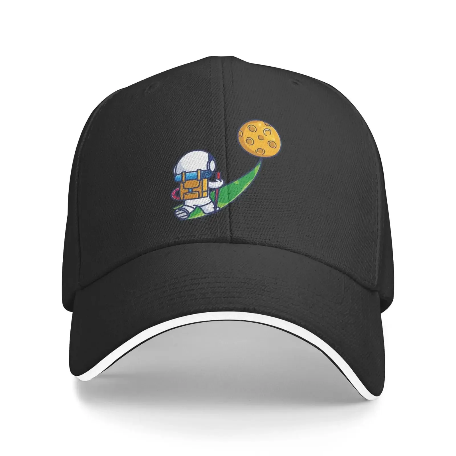 Cute Astronaut Trekking to The Moon Baseball Cap Women Men Hats Adjustable Printing Sandwich Brim Hats Sports Sunhat For Daily