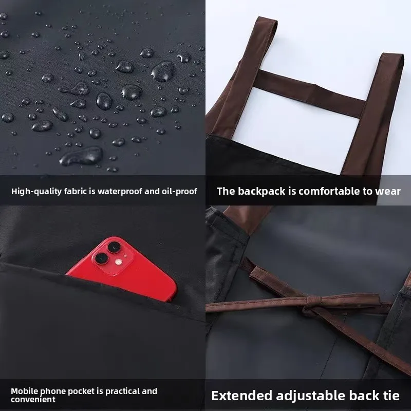 Waterproof apron, double shoulder strap, oil-proof apron, household kitchen overalls, double-layer hand-wiping apron.