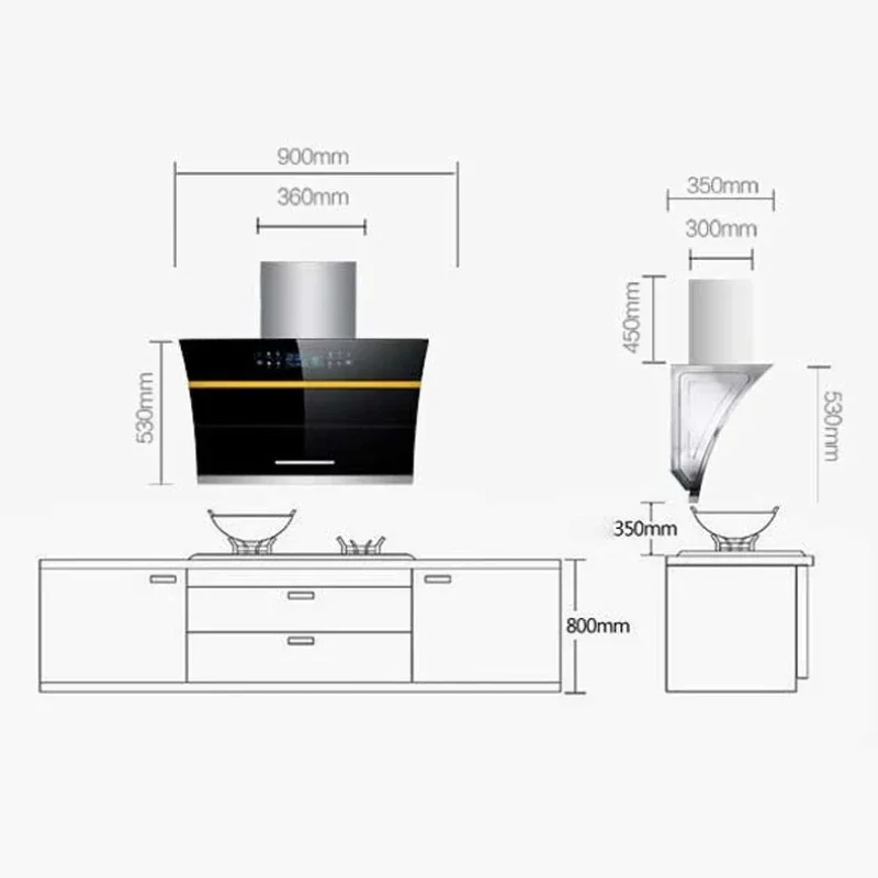 Wall Mount 48 Inch Double Suction Kitchen Range Hood Smoker Fan 24 36 Black Modern Infrared Sensor Switch Smart Range Hood