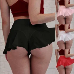 Falda corta transparente con borde de volantes de cintura alta para mujer, Mini pantalones cortos plisados ajustados para Fitness, lencería Sexy para disfraz