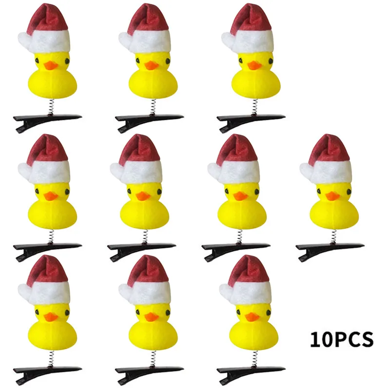 10pcs Set Cartoon Cute Santa Hat Design Duck Shaped Plush Hairpin Fashion Lovely Capybara Hair Clip Accessories Headwear Gifts