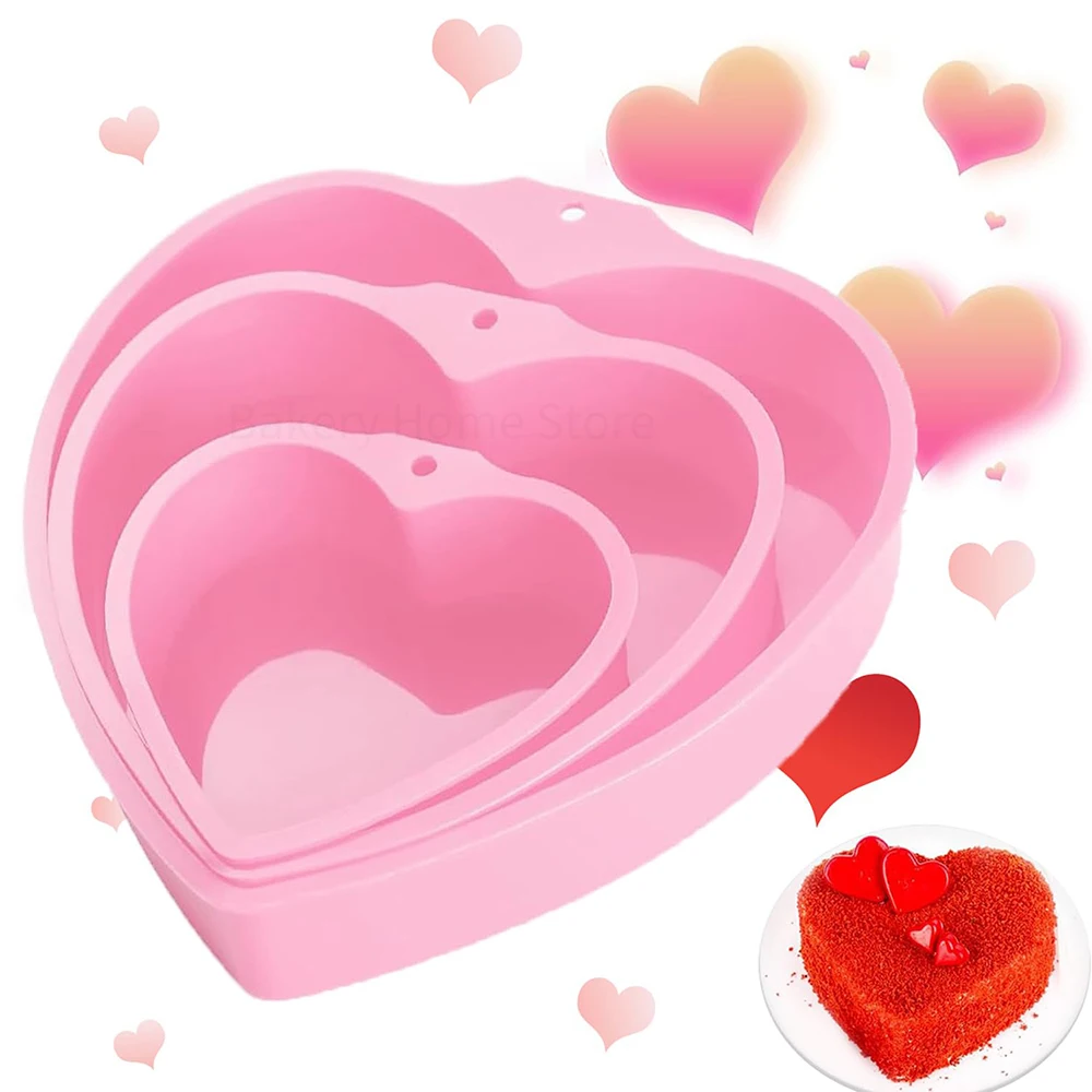 3Pcs Heart-shaped Silicone Cake Pan 4/6/8inch Layered Cake Love Bread Baking Mold Non-stick Fondant Mousse Baking Accessories