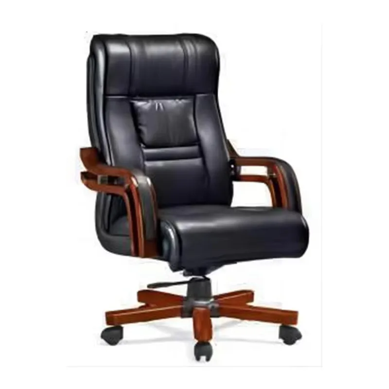 

Executive Leather Modern Wooden Comfortable Office Seat Computer Manager Swivel Leather Chairs Luxury Sillas De Oficina Pu