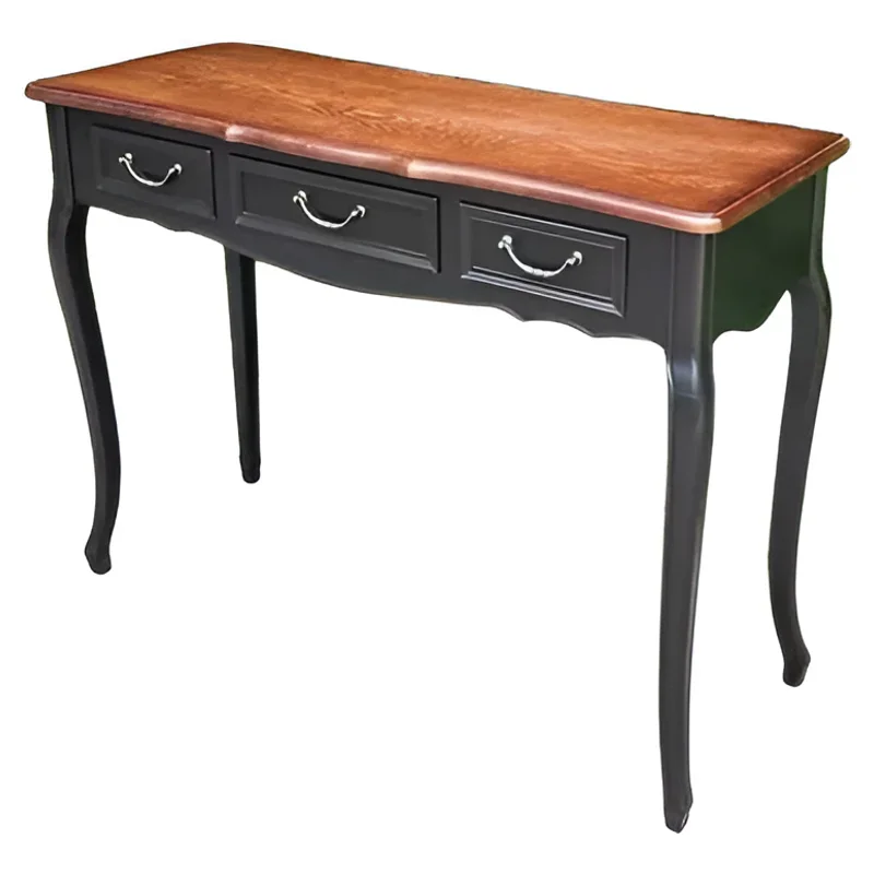Solid wood American country retro desk walnut all black drawer side table porch table dressing