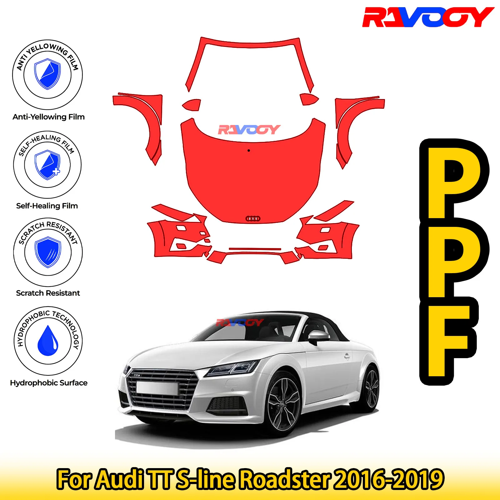 

For Audi TT S-line Roadster 2016-2019 Glossy Matte Black Precut front PPF Kit Paint Protection Film