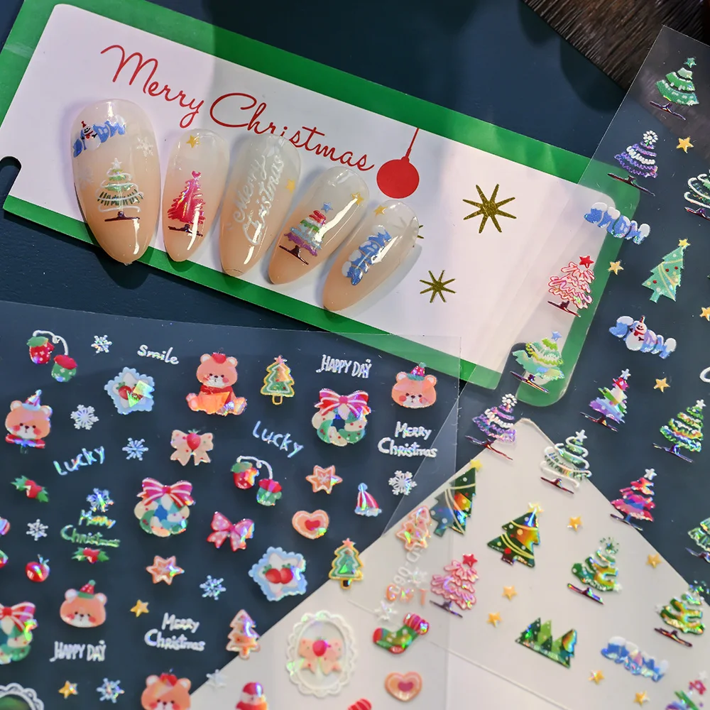 1 قطعة شجرة عيد الميلاد الملونة ستار مسمار ملصقات الكرتون عيد الميلاد الصنوبر ثلج ذاتية اللصق مسمار الشارات الشتاء السنة الجديدة مسمار العرض #2