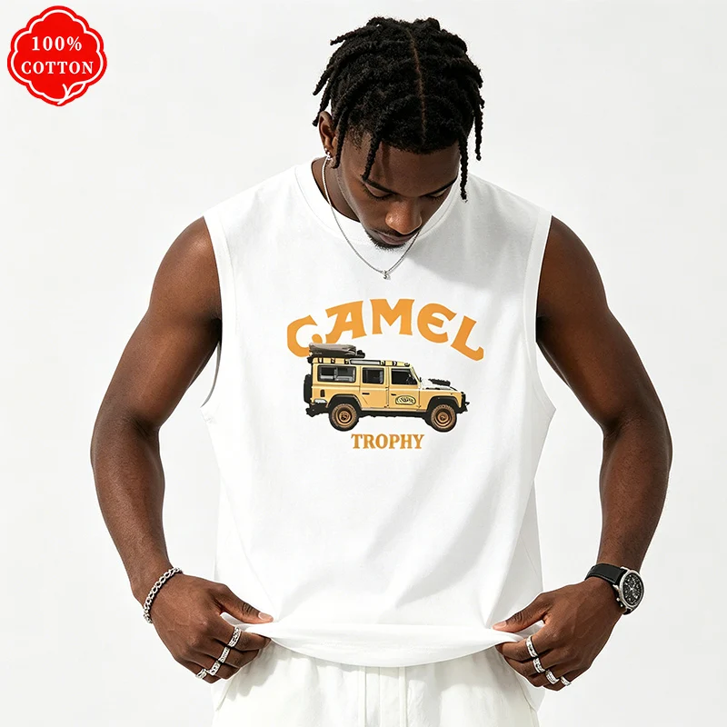 Men's Oversized Tank Top Off-Road Rally Classic Vehicle Print 100% Cotton Sleeveless Shirt Old School Casual Summer Tops-H21