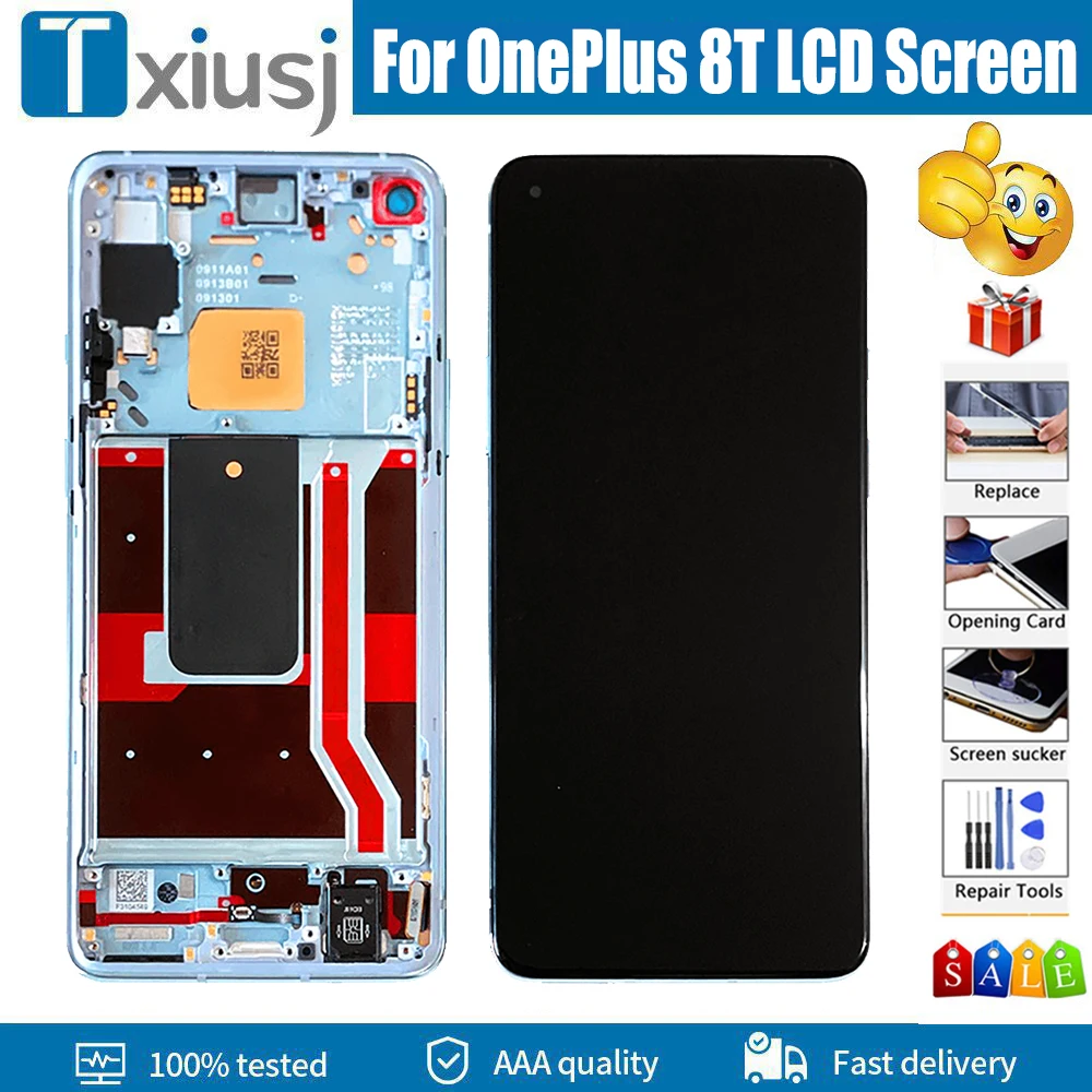 

6.55" AAA+++ Fluid AMOLED For OnePlus 8T 5G LCD Display Touch Screen Digitizer For OnePlus 8T 5G OLED LCD Screen Display