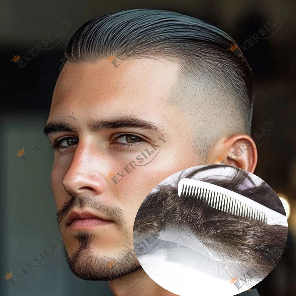 

Натуральная невидимая линия волос 80% плотности 0,02 мм, ультратонкая кожа, мужской парик, черный, коричневый, светлый, серый 410 # Система протезов человеческих волос