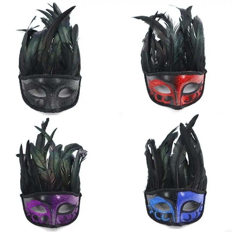 Gefiederte Maskerade-Maske für Damen und Herren, Halloween-Maskerade-Cosplay-Maske, halbe Gesichtsmaske, Halloween-Maske