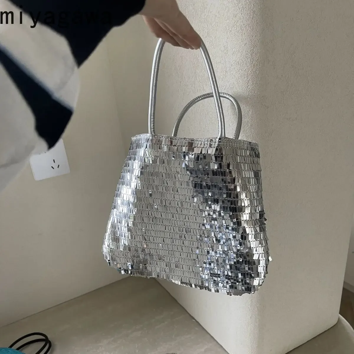 Miyagawa Silver Gsequins Handbag Fashion Spicy Girl Top-handle Bag Niche Korean Small Bags