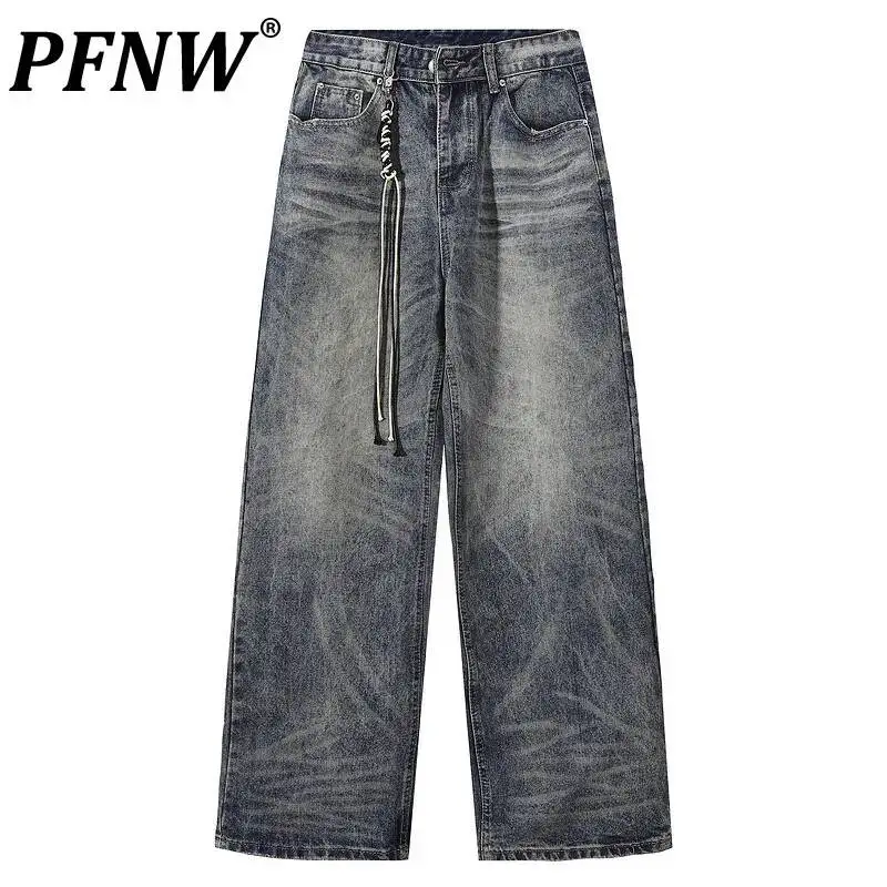 PFNW American Style Washed Casual Blue Jeans Men's Versatile Retro Loose Straight Leg Pants 2026 Spring New 28L1498