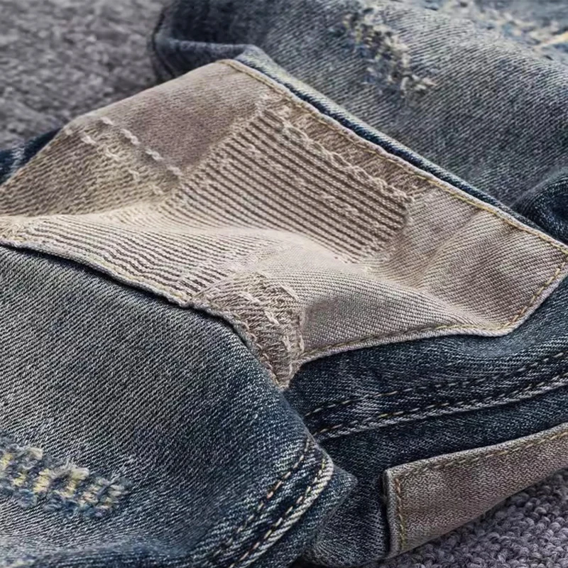 Street Fashion Men Jeans Retro Washed Blue Stretch Skinny Fit Ripped Jeans Men Patch Designer Hip Hop Denim Pencil Pants Hombre