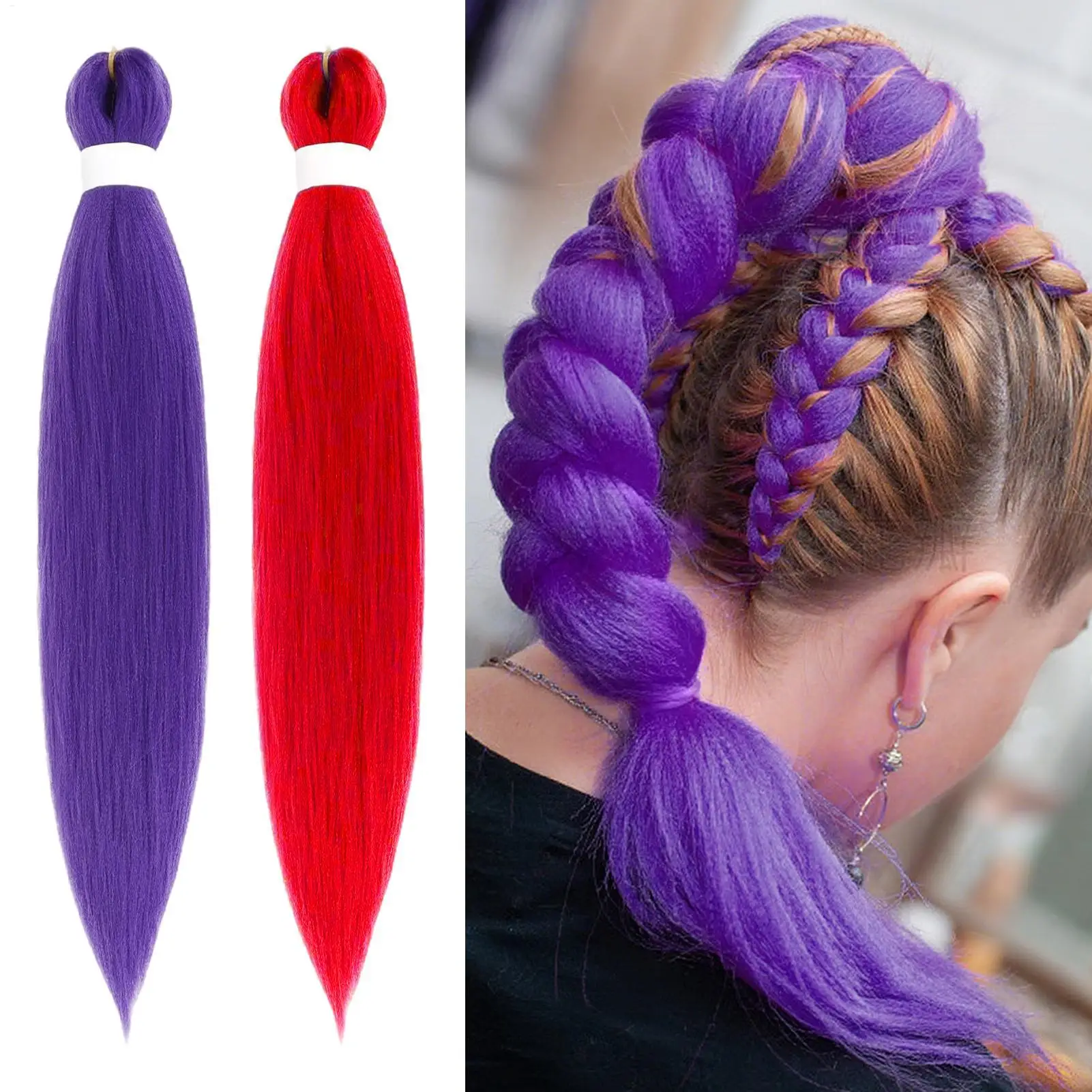 

26Inch Synthetic Colored Braiding Hair Long Straight Ponytail Colorful Braiding Ponytail Hair Extensions Hair Accessories
