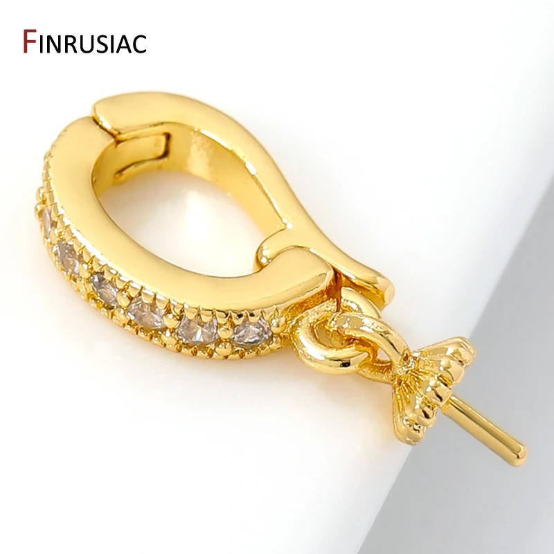 18K Gold Plated Brass Pendant Bail Clasps With Pearl Mounting,Zircon Pearl Clasps Connectors For DIY Jewelry Making Findings