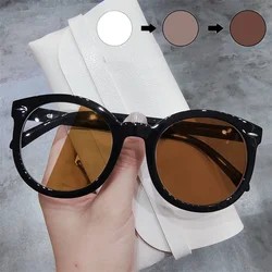 Large Round Frame Photochromic Myopia Glasses Men Women Oversized Color Changing Eyeglasses Vintage Fashion Near Sight Eyewear