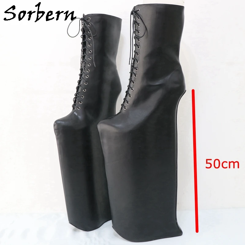 Sorbern 50cm High Heelless Mid Calf Boots For Women Wedge Platform Hidden Platform Black Drag Queen Booties Unisex Style