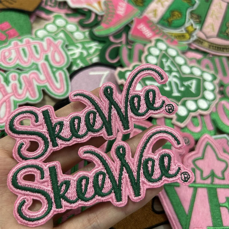 AKA Embroidered Iron on Patches for Jacket, Greek Small Size, Alpha Kappa Alpha Sorority Patch, 1908, Pearl Ivy Shield