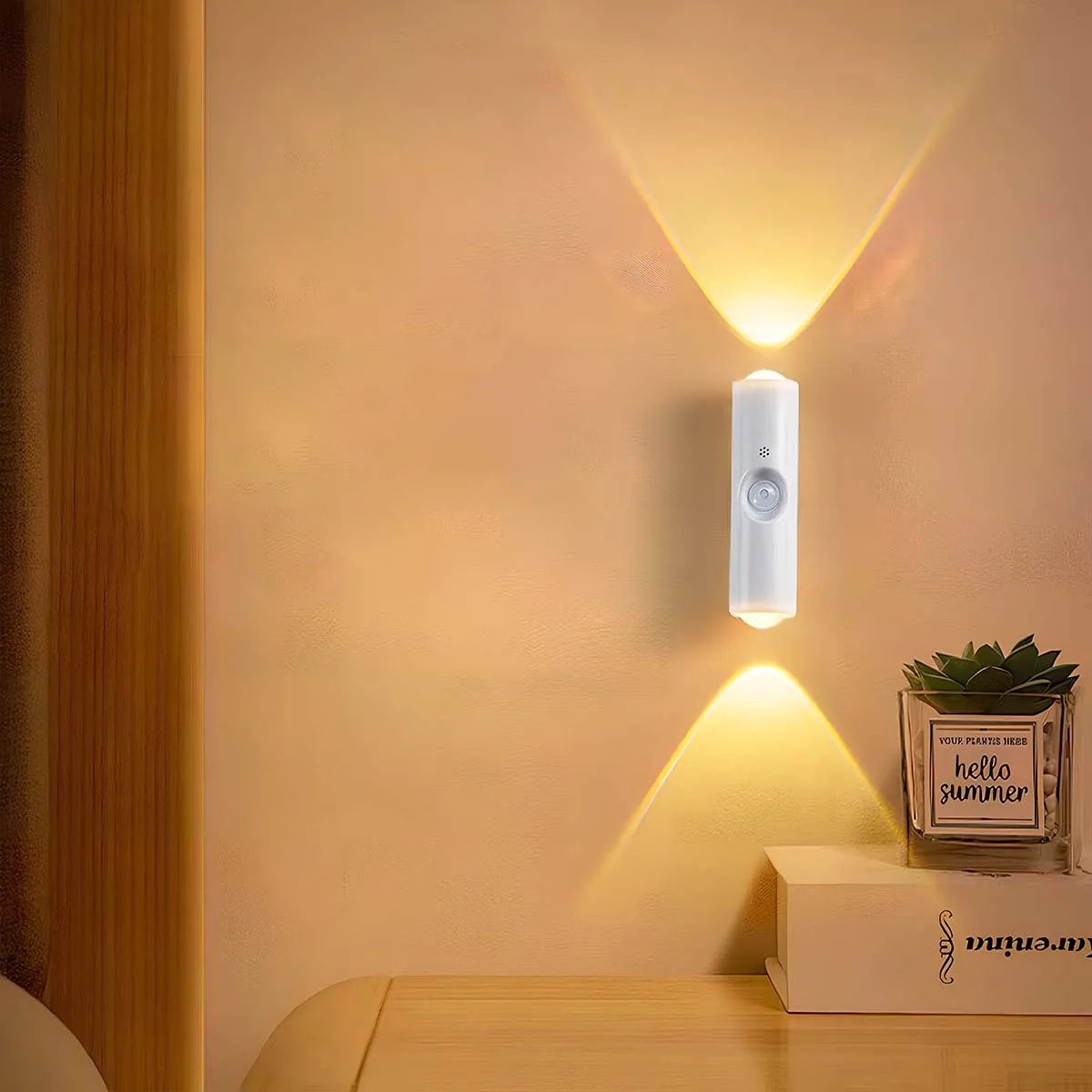 Three-color wall lamp no-drill LED light, soft light sensor light bedside bedroom night light, magnetic rechargeable spotlight.
