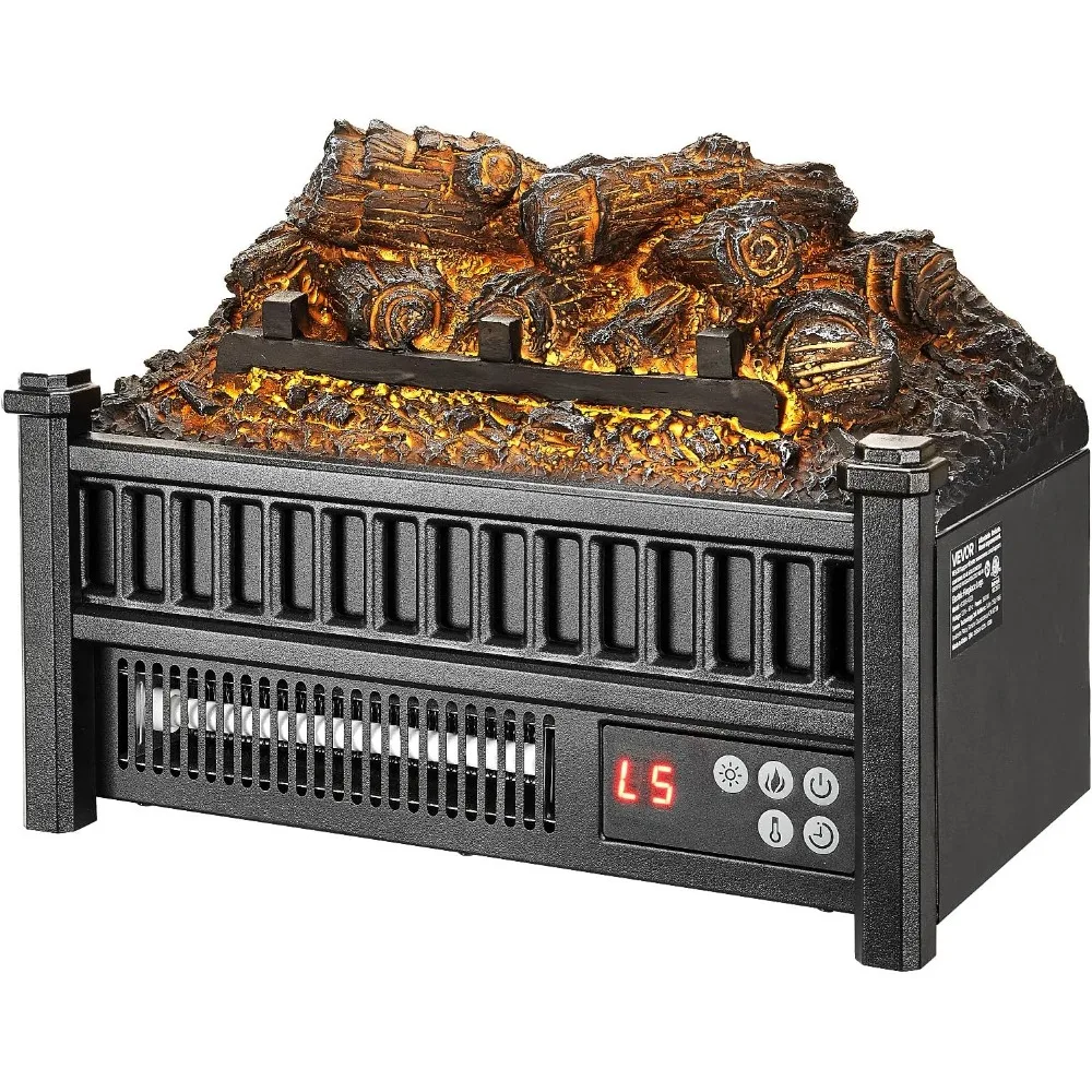 16-дюймовый электрический камин VEVOR с бревенчатым обогревателем, вставкой, пультом дистанционного управления, 5 регулируемыми яркостью пламени и таймером 24 часа