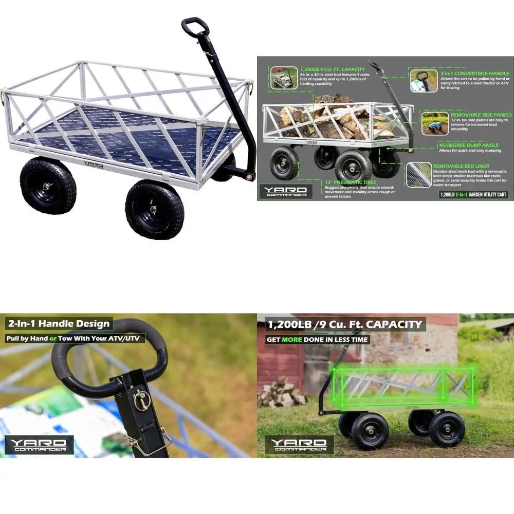 

Yard Commander - Heavy Duty 1200lb Steel All Terrain Utility Cart, Garden Wagon, 9 cu ft Bed, Easy Assembly, Removable Side Pane