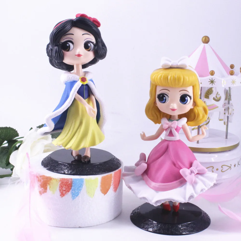 Disney Q Posket Princess Snow White Aurora Cute Action Figure Ornament Model Toys Accessories Kids Charm Birthday Gifts